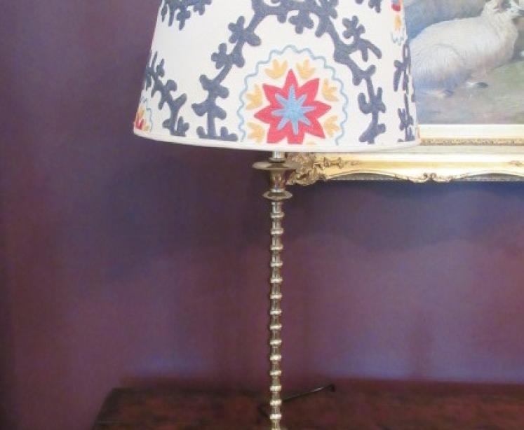 Tall Solid Brass Lamp & Crewel Work Shade - Image 5