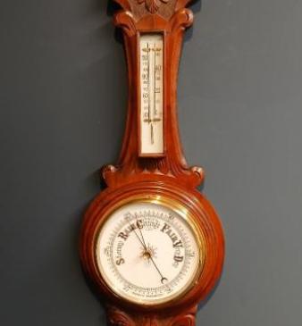 Victorian Solid Walnut Banjo Barometer