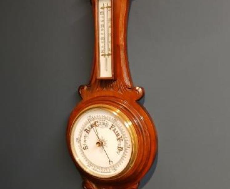 Victorian Solid Walnut Banjo Barometer - Image 7