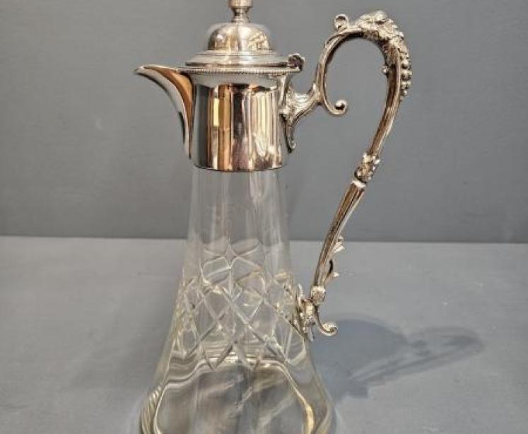 Late Victorian Silver Plated and Crystal Claret Jug - Image 1