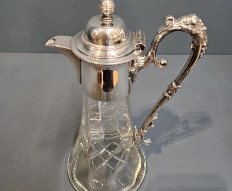Late Victorian Silver Plated and Crystal Claret Jug - Image 2