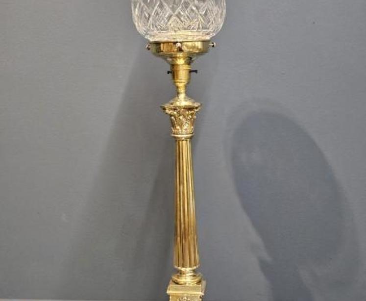 Edwardian Reeded Column Lamp and Crystal Shade - Image 3