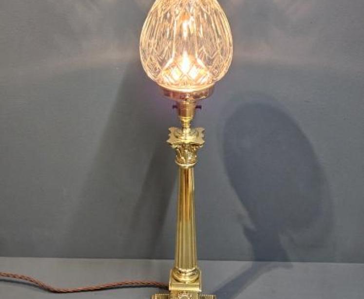 Edwardian Reeded Column Lamp and Crystal Shade - Image 7