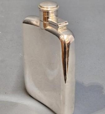 George V Period Silver Curved Hip Flask