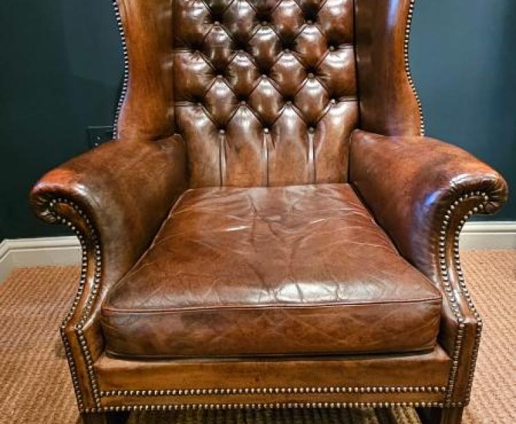 Superb 1920's Brown Leather Wing Arm Chair - Image 1