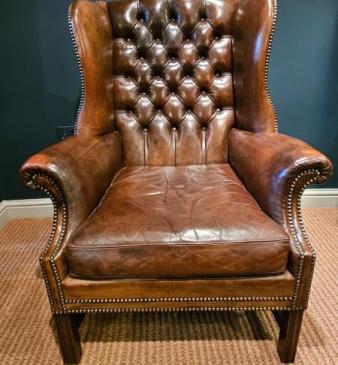 Superb 1920's Brown Leather Wing Arm Chair