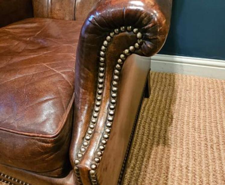 Superb 1920's Brown Leather Wing Arm Chair - Image 5
