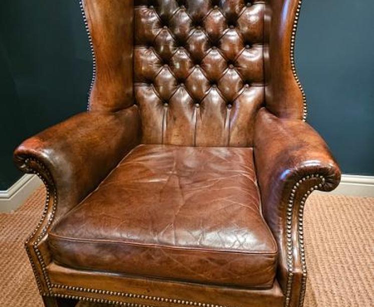 Superb 1920's Brown Leather Wing Arm Chair - Image 7