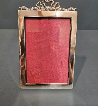 Edwardian Silver Photo Frame With Ribbon Crest