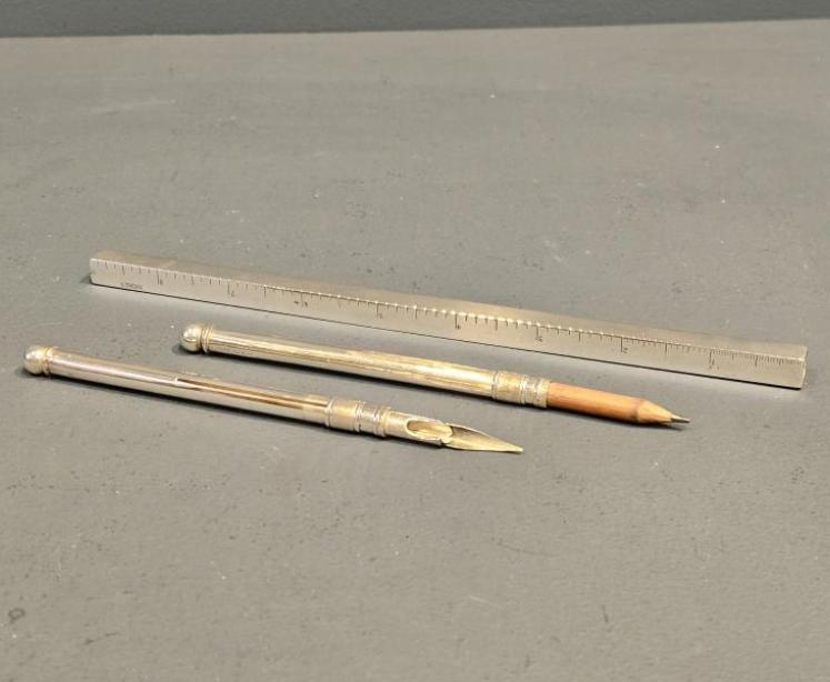 Unusual William IV Silver Ruler Pen and Pencil Combination - Image 1