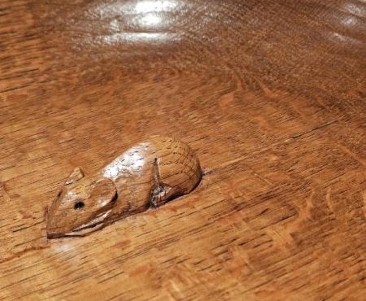 Large Thompsons of Kilburn Mouseman Adzed Oak Bowl - Image 3