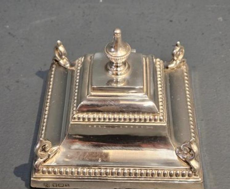 Edwardian Silver Inkwell  - Image 7