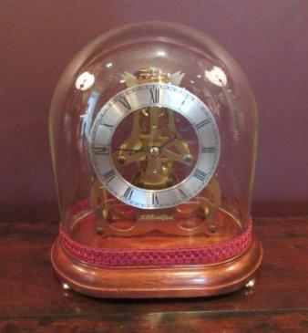 Small Skeletonised Mantel Clock with Glass Dome