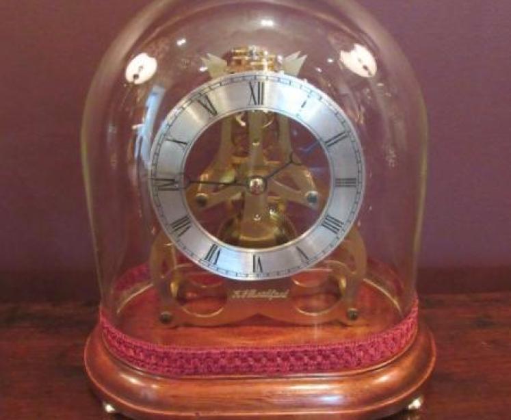 Small Skeletonised Mantel Clock with Glass Dome - Image 1