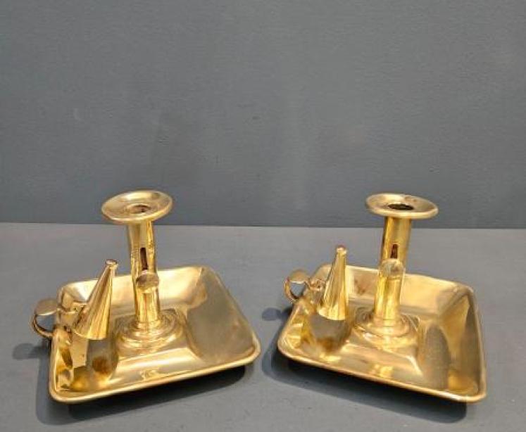 Pair of Victorian Brass Chamber Sticks - Image 1