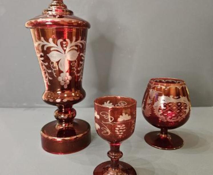 Three Pieces of Victorian Bohemian Glass - Image 1