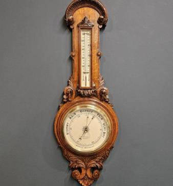 Victorian Carved Oak Banjo Barometer