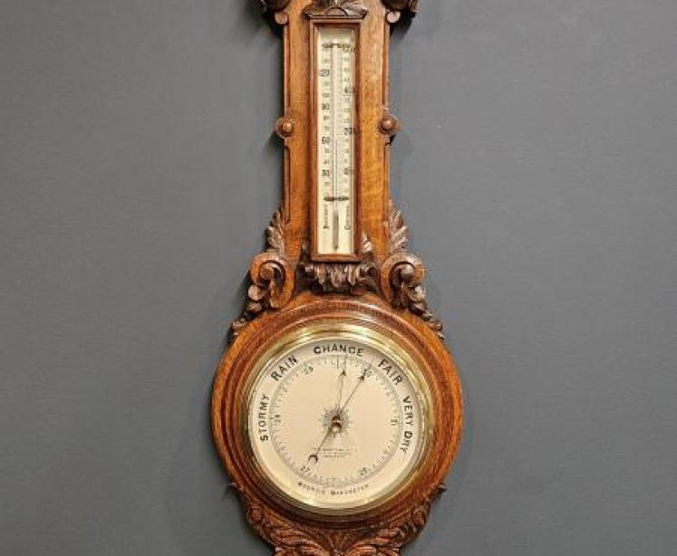 Victorian Carved Oak Banjo Barometer - Image 1