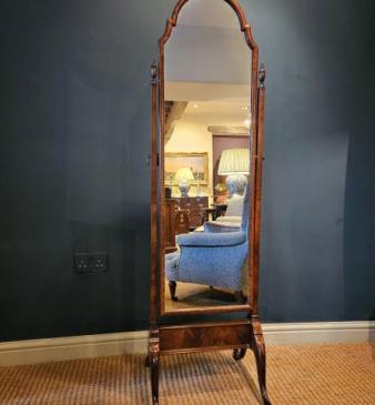 Edwardian Walnut Cheval Mirror