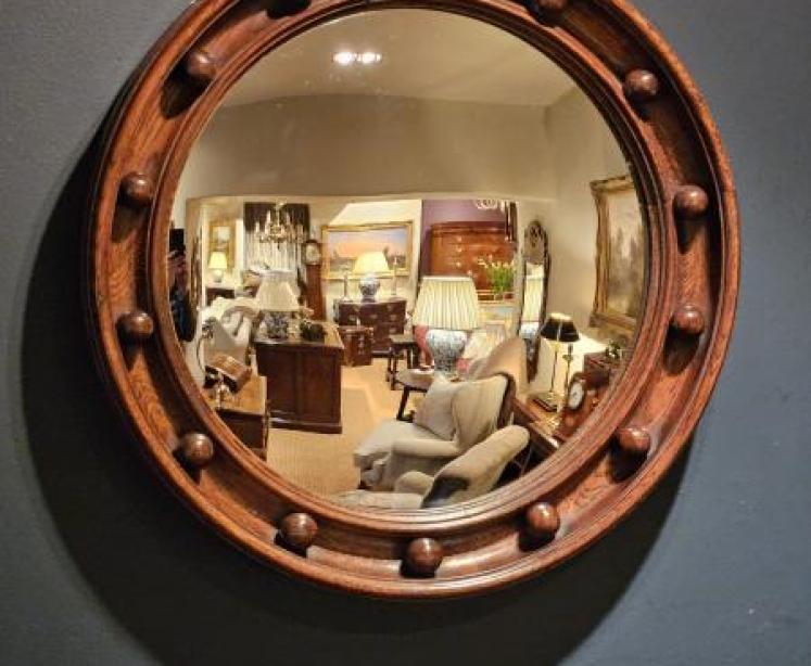 Edwardian Oak Framed Convex Mirror - Image 1