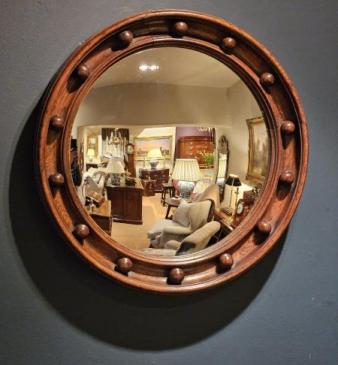 Edwardian Oak Framed Convex Mirror