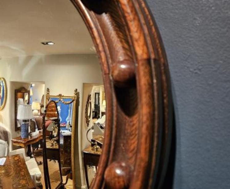 Edwardian Oak Framed Convex Mirror - Image 3