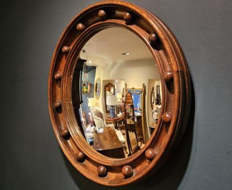 Edwardian Oak Framed Convex Mirror - Image 5