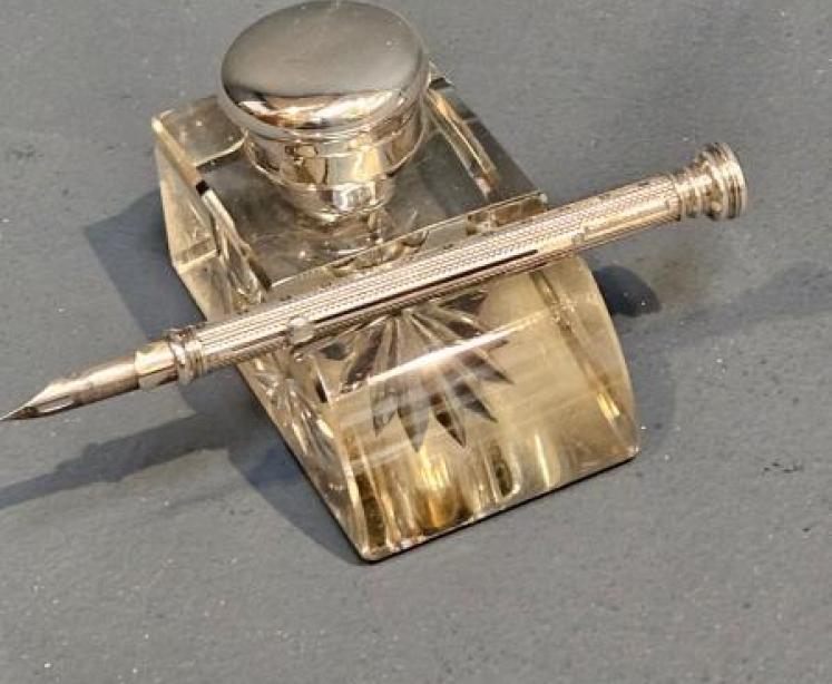 Victorian Silver and Crystal Pen and Ink Stand - Image 1