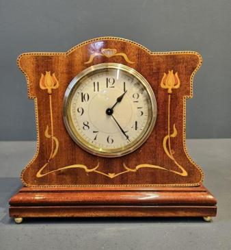 Superb Art Nouveau Inlaid Mantel Clock 