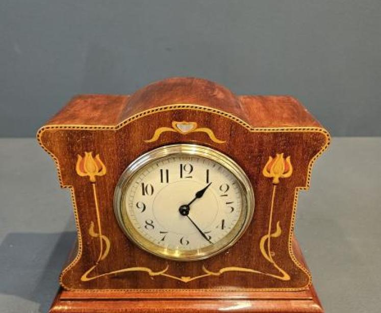 Superb Art Nouveau Inlaid Mantel Clock  - Image 3