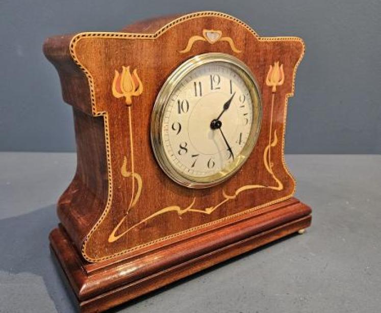 Superb Art Nouveau Inlaid Mantel Clock  - Image 4