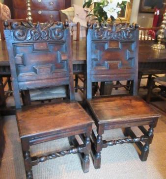 Very Original Pair of Early Period Oak Hall Chairs