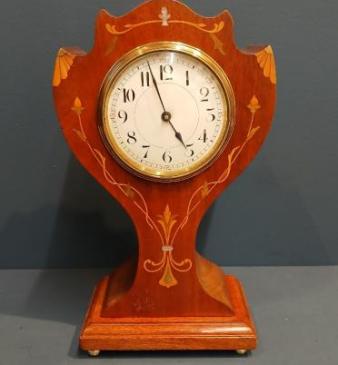 Edwardian Art Nouveau Fruitwood Inlaid Mantel Clock