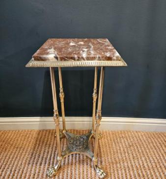 Victorian Brass Marble Topped Lamp or Plant Stand