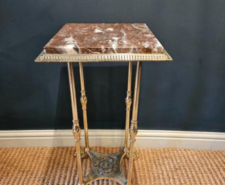 Victorian Brass Marble Topped Lamp or Plant Stand - Image 1
