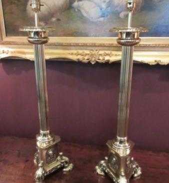 Pair of High Quality Edwardian Reeded Column Lamps