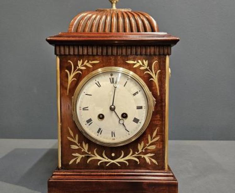 Victorian Brass Inlaid Mahogany Mantel Clock - Image 1