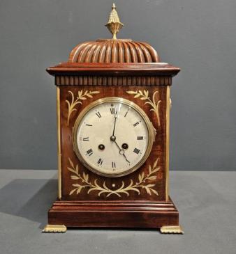 Victorian Brass Inlaid Mahogany Mantel Clock