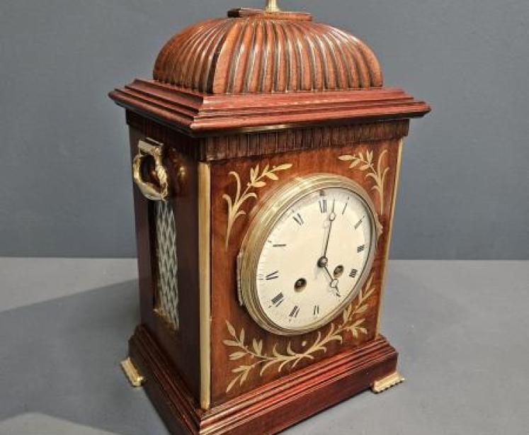 Victorian Brass Inlaid Mahogany Mantel Clock - Image 2