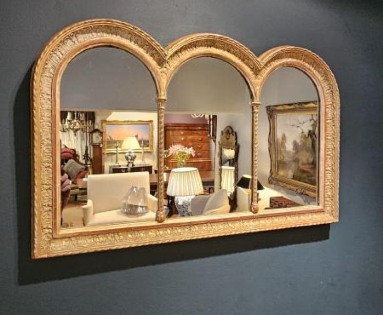 Early Victorian Timber Gilt Triple Arch Mirror - Image 4