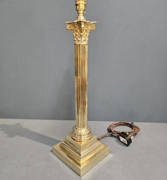 Edwardian Cast Brass Corinthian Column Table Lamp
