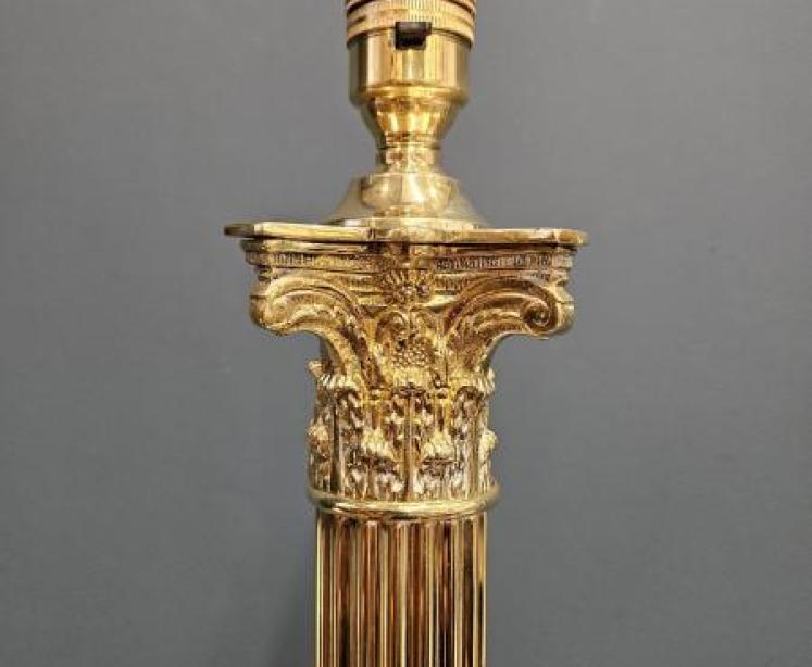 Edwardian Cast Brass Corinthian Column Table Lamp - Image 2