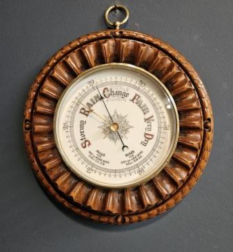 Victorian Carved Walnut Cased Aneroid Barometer