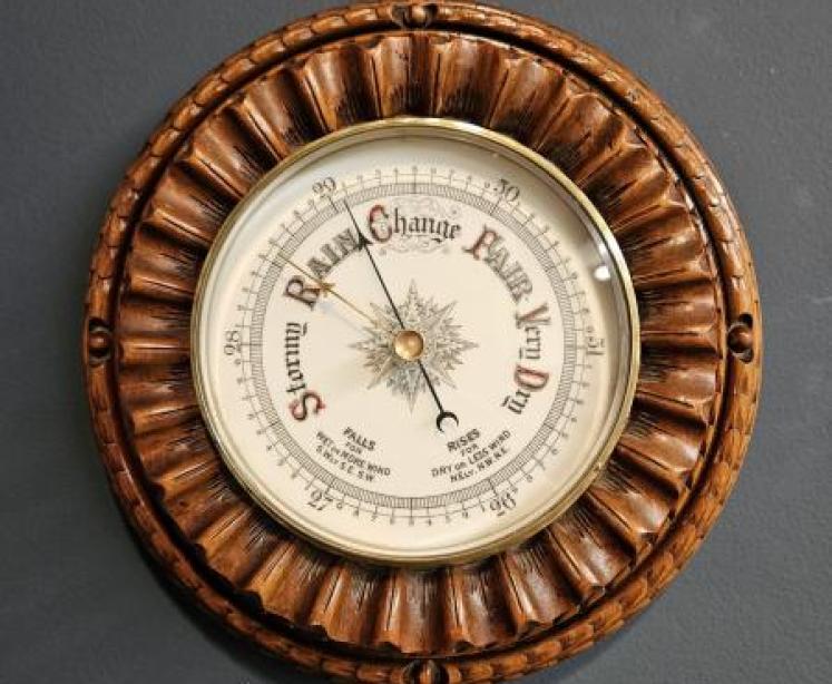 Victorian Carved Walnut Cased Aneroid Barometer - Image 1