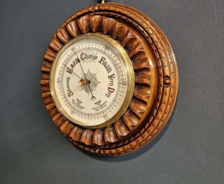 Victorian Carved Walnut Cased Aneroid Barometer - Image 3