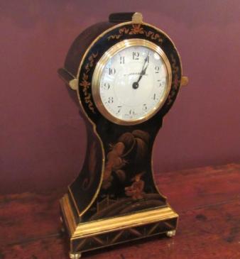 Superior Edwardian Chinoserie Lacquered Mantel Clock