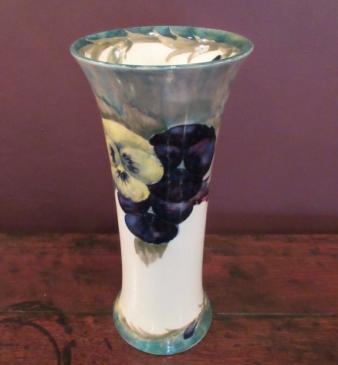 Early Moorcroft Pansy on Cream Flared Top Vase