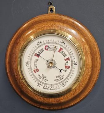 Large Victorian Turned Golden Oak Barometer