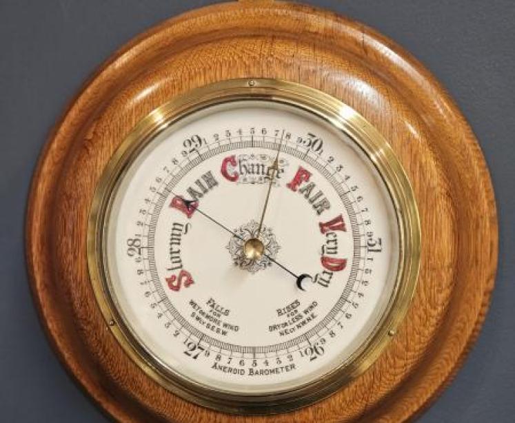 Large Victorian Turned Golden Oak Barometer - Image 1