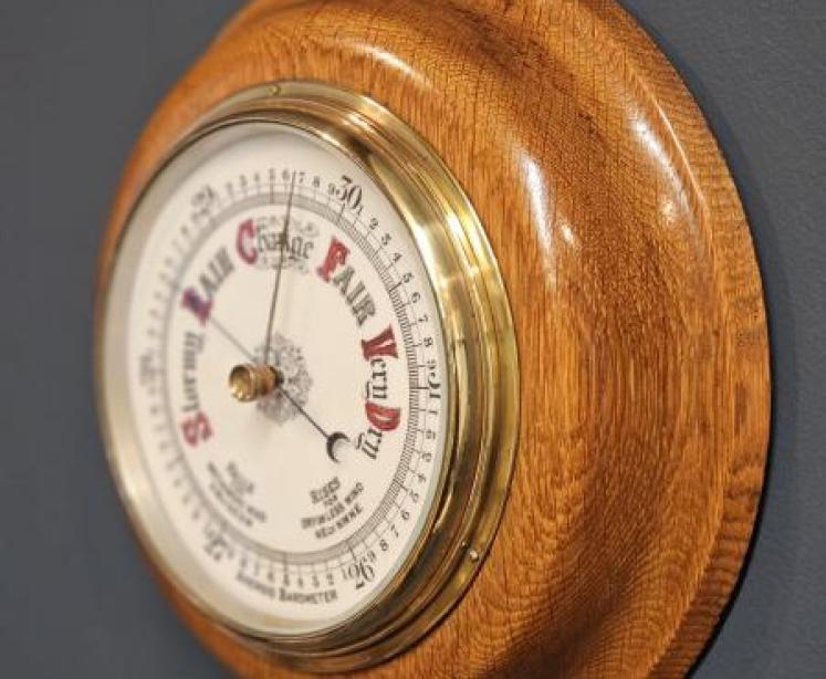 Large Victorian Turned Golden Oak Barometer - Image 3